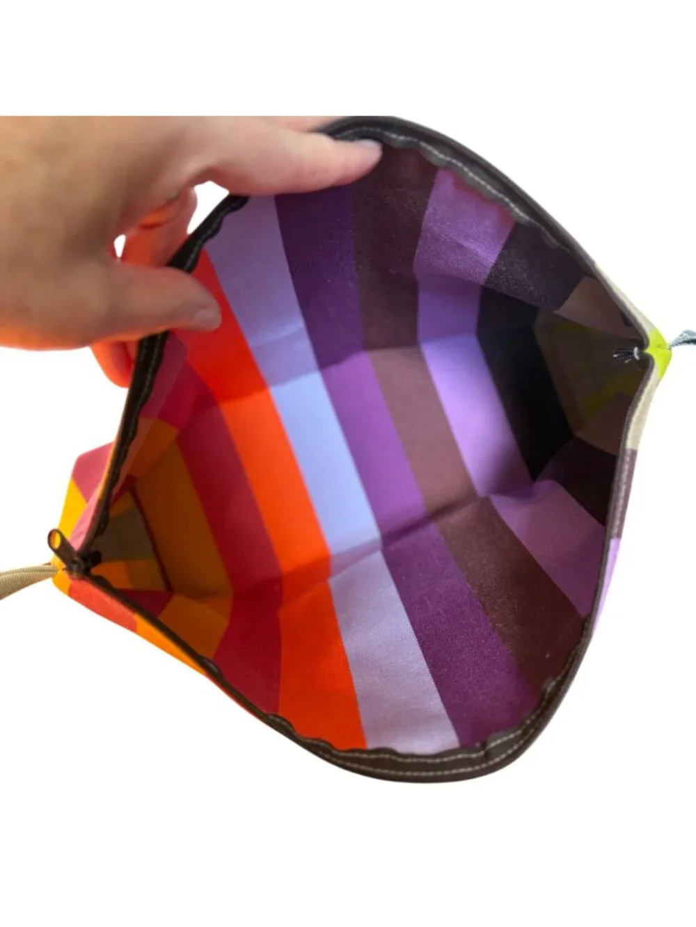 Tissage De Luz Striped Cosmetic Pouch Clutch Multicolor Rainbow Made In France